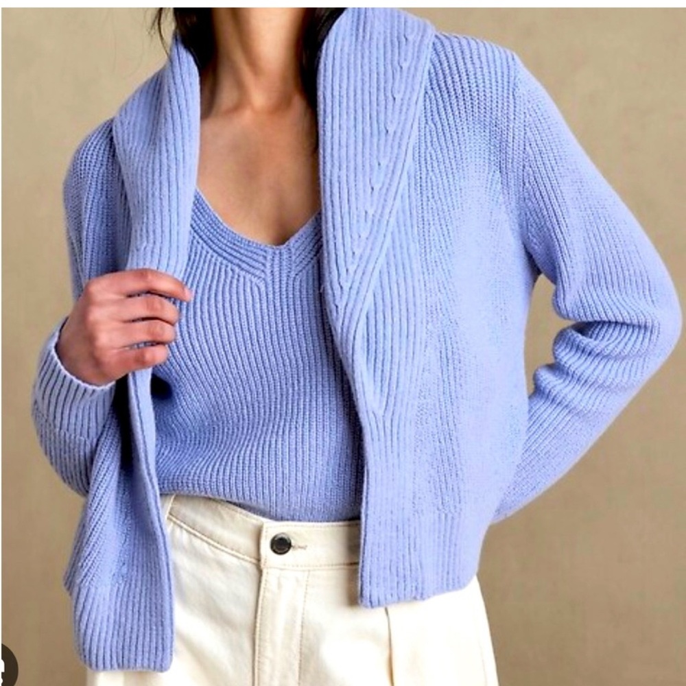 NEW! Banana Republic  Blue/lavender shawl collar chunky hemp/ cotton cardigan M